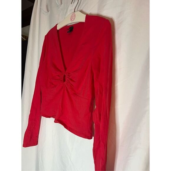 Wild Fable Red Long Sleeve Cropped Top Woman’s Size Medium - Picture 2 of 7